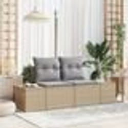 vidaXL Canapé de jardin 2 places avec coussins en poly rotin beige