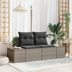 vidaXL Canapé de jardin 2 places avec rangements et coussins Gris Poly Rotin