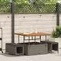 Ensemble de salle à manger de jardin 3 pièces avec coussins Gris en Poly Rattan et Acacia
