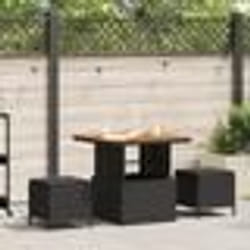 Ensemble de salle à manger de jardin 3 pièces avec coussins en poly rotin noir et acacia