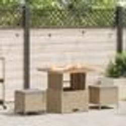 Ensemble de salle à manger de jardin 3 pièces avec coussins beige en poly rattan et acacia