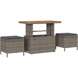 Ensemble de salle à manger de jardin 3 pièces avec coussins gris en poly rotin et acacia Vidaxl