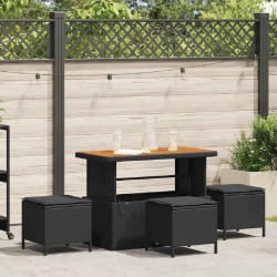 vidaXL Ensemble de salle à manger de jardin 4 pièces avec coussins noirs en poly rotin et acacia