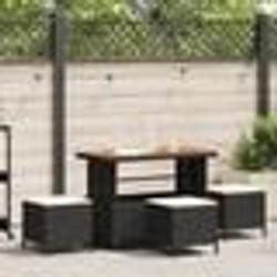Set de jardin en 4 pièces avec coussins en poly rattan noir et acacia
