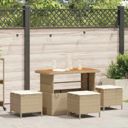 Ensemble de salle à manger de jardin 4 pièces avec coussins en poly rotin beige et acacia
