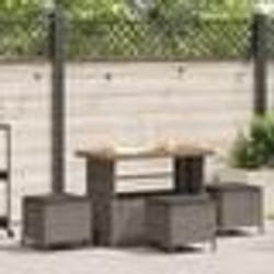 Ensemble de salle à manger de jardin 4 pièces avec coussins gris en poly rotin et acacia