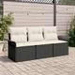 vidaXL Ensemble de canapés de jardin 3 pièces avec coussins - Poly-rattan noir.