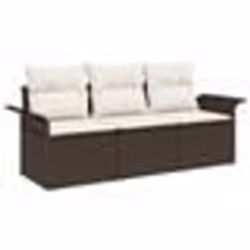 vidaXL Ensemble de canapé de jardin 3 pièces avec coussins - Rattan Poly Marron