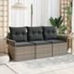 vidaXL Canapé de jardin 3 pièces avec coussins en poly rattan gris