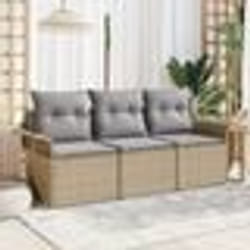 vidaXL Ensemble de canapé de jardin 3 pièces avec coussins en beige en poly rotin