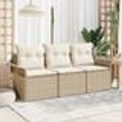vidaXL Canapé de jardin 3 pièces avec coussins - Poly rotin beige