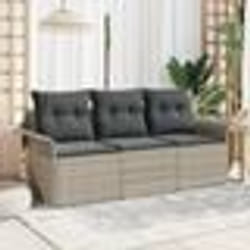 vidaXL Ensemble de canapés de jardin 3 pièces avec coussins en rattan poly gris clair
