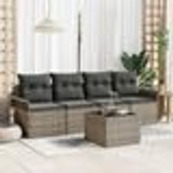 vidaXL Ensemble de canapés de jardin 5 pièces avec coussins en poly rattan gris