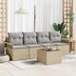 vidaXL Canapé de jardin 5 pièces avec coussins - Poly Rattan beige