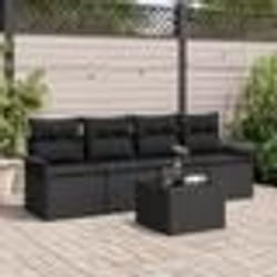 vidaXL Salon de jardin 5 pièces avec coussins en poly rotin noir
