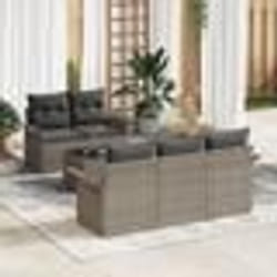 vidaXL Ensemble de canapé de jardin de 6 pièces avec coussins en poly rattan gris