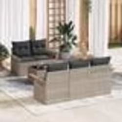 vidaXL Set de Canapés de Jardin 6 Pièces avec Coussins Gris Clair Poly Rotin