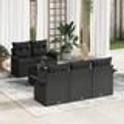 vidaXL Ensemble de Canapé de Jardin 6 Pièces avec Coussins Noir Poly Rattan