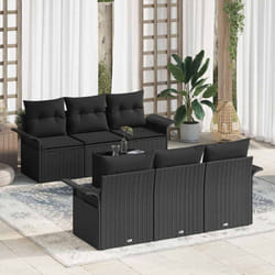 vidaXL Ensemble de canapé de jardin 7 pièces avec coussins noir en poly rotin