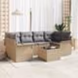 vidaXL Ensemble de Canapé de Jardin 7 Pièces avec Coussins Beige Poly Rattan