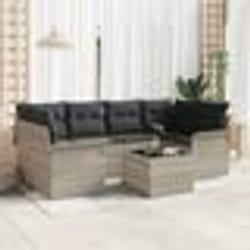vidaXL Set de canapé de jardin 7 pièces avec coussins gris clair en rattan