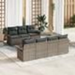 vidaXL Ensemble de Canapés de Jardin 8 Pièces avec Coussins Gris en Rattan Poly