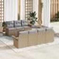 vidaXL Ensemble de Canapé de Jardin 8 Pièces avec Coussins Beige Poly Rotin