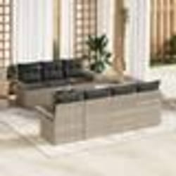 vidaXL Ensemble de 8 canapés de jardin avec coussins gris clair en rotin poly
