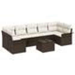vidaXL Ensemble de canapé de jardin de 8 pièces avec coussins marron en poly rattan