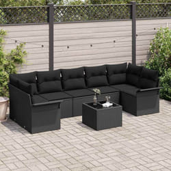vidaXL Ensemble de Canapé de Jardin 8 Pièces avec Coussins en Rattan Poly Noir