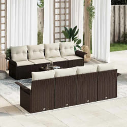 vidaXL Ensemble de canapé de jardin 9 pièces avec coussins Marron Poly Rotin