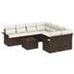 vidaXL Ensemble de Canapé de Jardin 9 Pièces avec Coussins Rattan Marron