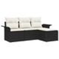 vidaXL Ensemble de canapé de jardin 4 pièces avec coussins Noir Poly Rattan