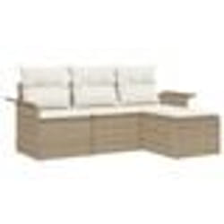 vidaXL Ensemble de canapé de jardin de 4 pièces avec coussins Beige Poly Rattan