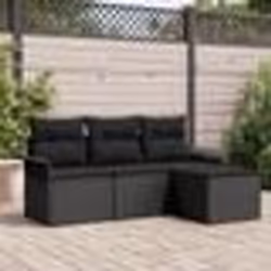 vidaXL Ensemble de canapé de jardin de 4 pièces avec coussins noir en poly rotin