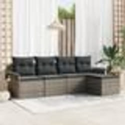 vidaXL Ensemble de canapé de jardin 5 pièces avec coussins gris en poly rotin