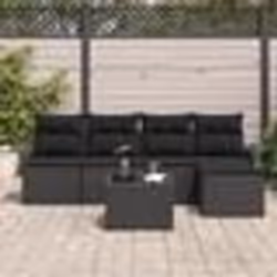 vidaXL Ensemble de Canapé de Jardin 6 Pièces Noir Poly Rotin avec Coussins