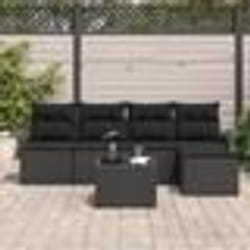 vidaXL Ensemble de Canapé de Jardin 6 Pièces Noir Poly Rotin avec Coussins