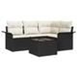 vidaXL Ensemble de canapé de jardin 4 pièces avec coussins en rattan poly brun