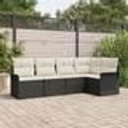vidaXL Canapé de jardin 5 pièces avec coussins en poly rattan noir
