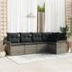 vidaXL Set de canapé de jardin 5 pièces avec coussins gris en poly rattan