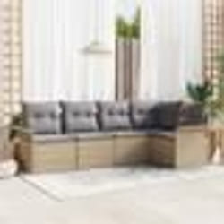 vidaXL Canapé de jardin 5 pièces avec coussins beige en poly rattan