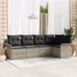 vidaXL Ensemble de Canapé de Jardin 5 Pièces avec Coussins Gris Clair en Poly Rattan