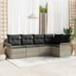 vidaXL Ensemble de Canapé de Jardin 5 Pièces avec Coussins Gris Clair en Poly Rattan