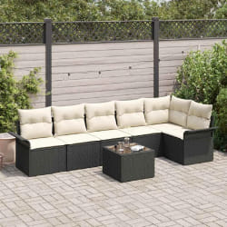 vidaXL Set de canapé de jardin 6 pièces avec coussins en polyrotin marron