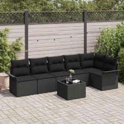 vidaXL Ensemble de canapés de jardin 7 pièces avec coussins, en poly rattan beige