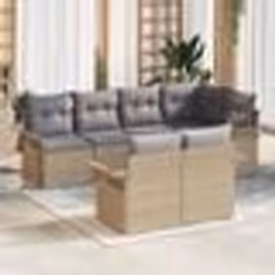 vidaXL Set de jardin 7 pièces avec coussins en poly rattan beige