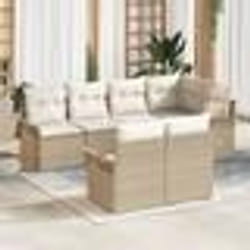 vidaXL Ensemble de canapés de jardin 7 pièces avec coussins, en rotin beige.