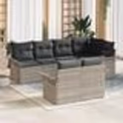 vidaXL Ensemble de salon de jardin 7 pièces avec coussins - Poly Rattan Gris clair
