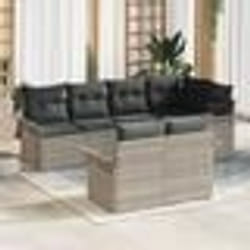 vidaXL Ensemble de salon de jardin 7 pièces avec coussins - Poly Rattan Gris clair